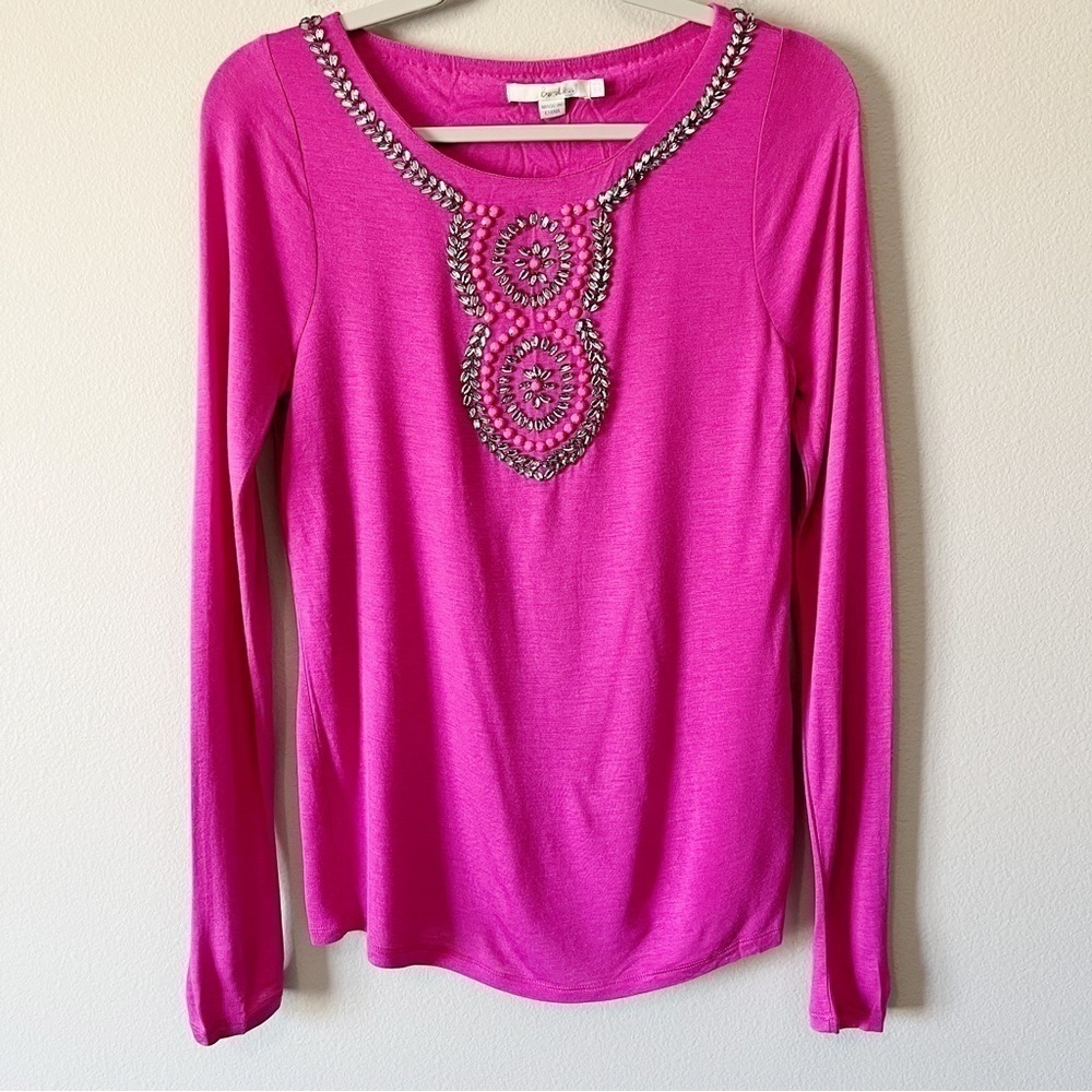 Boden Mulberry Pink Embellished Bejeweled Long Sleeve Top Size US 4